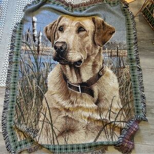 Dog Tapestry Throw Blanket - Brown and Green